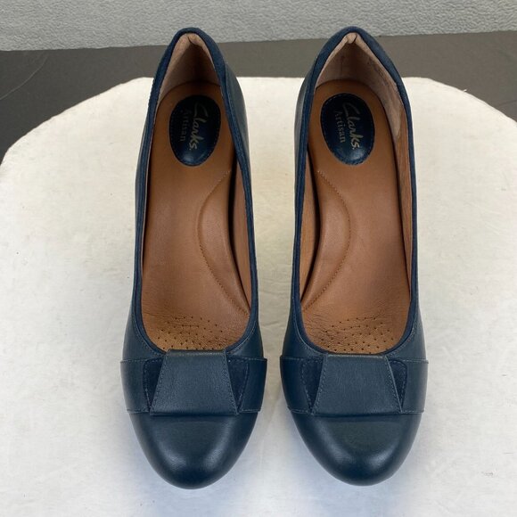 CLARKS Blue Leather Heels Pumps Women's Size 9.5M,Preppy - Picture 2 of 14